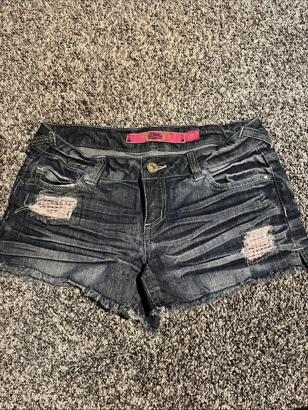 Pink By Celebrity Pink Dark Wash Denim Cutoff Shorts with Distress,Bling Detail